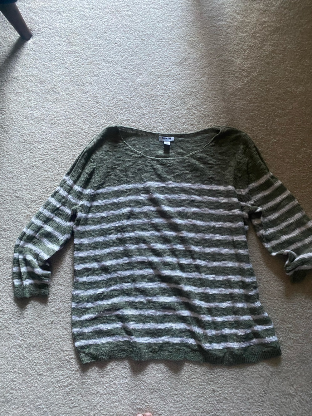 Old Navy Olive & Cream Striped V-Neck Sweater